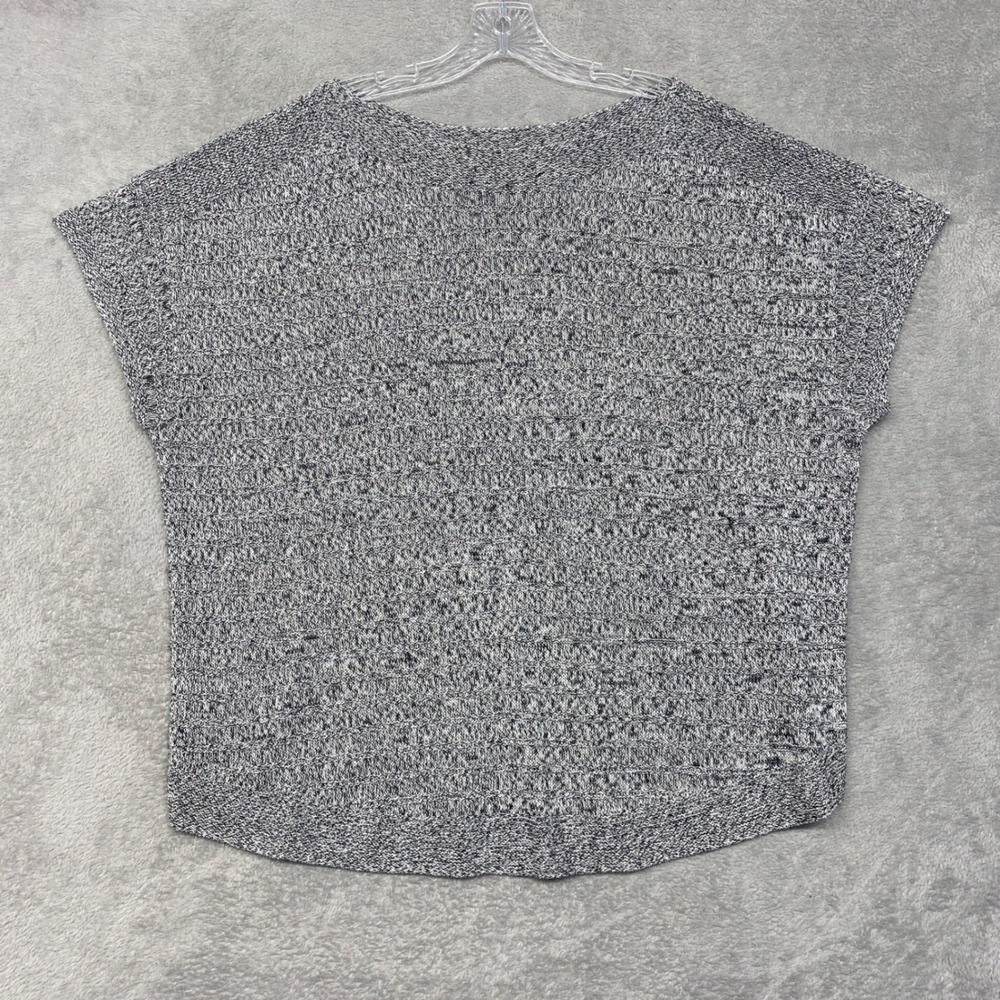 Talbots Sweater 2X Black White Marled Knit Short Sleeve V-Neck Top Women